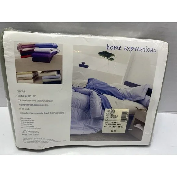JCP Home Expressions Twin Flat Sheet Olive Made In USA Cottonblend New - Picture 3 of 5